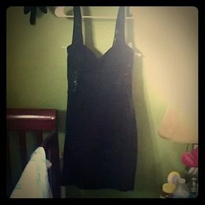 Black sleeveless lace and cotton mini